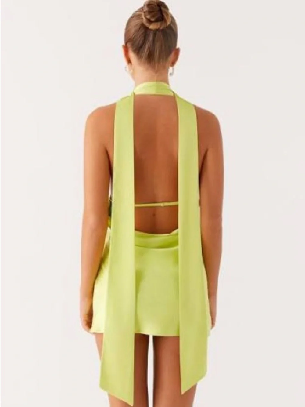 Peppermayo Alicia Satin Halter Mini Dress Lime Green NWT